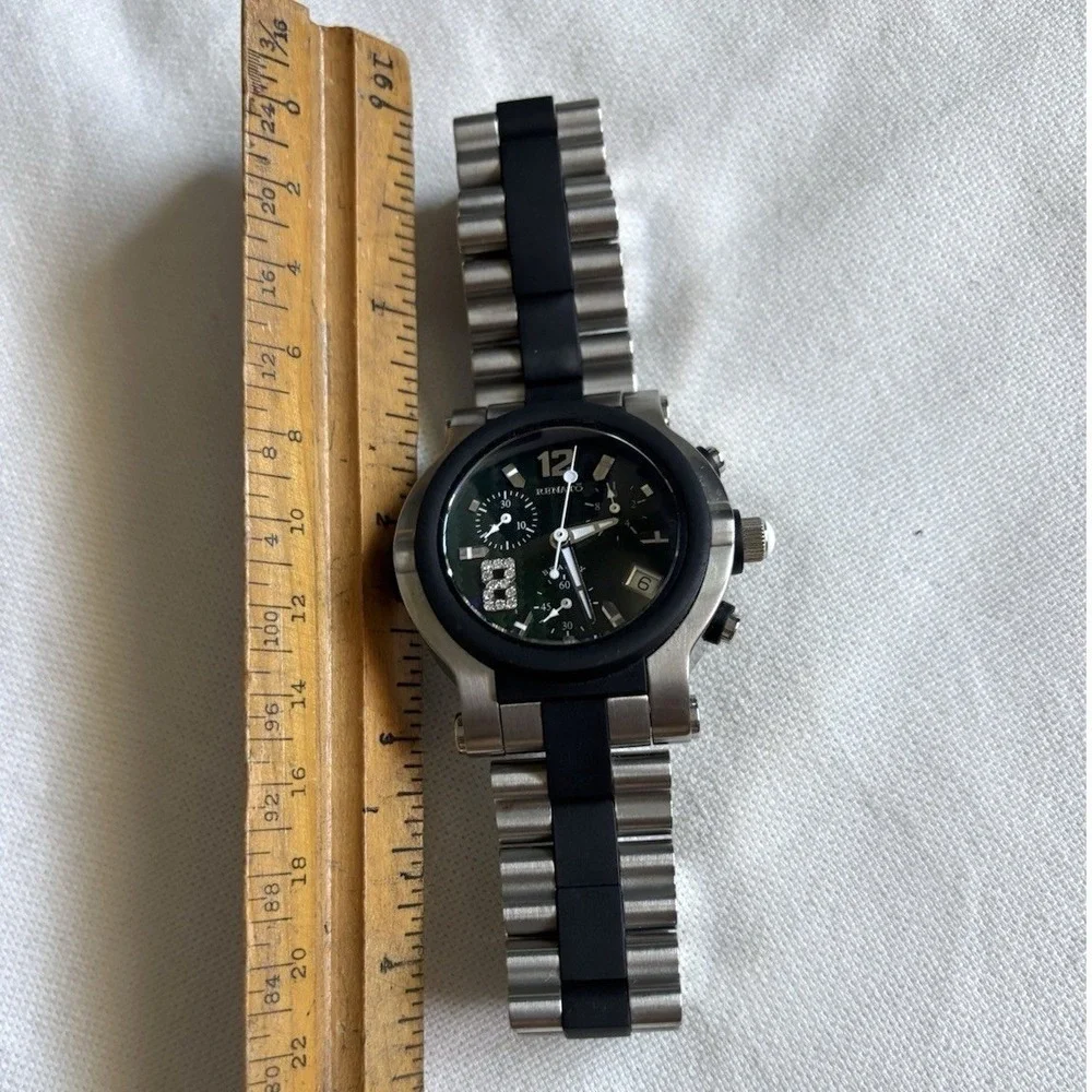 Renato Beauty Chronograph Swiss Watch Sport Stainless Steel Rubber Black Diamond